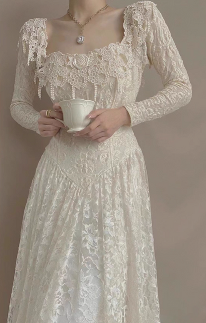 Vintage Wedding Dress Square Neck Pleated Wedding Dress  D3602