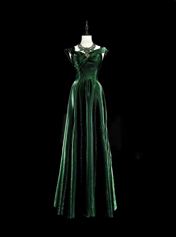 Elegant Prom Dress Dark Green A Line Straps Pleated Evening Dress Gala Dress   D3603