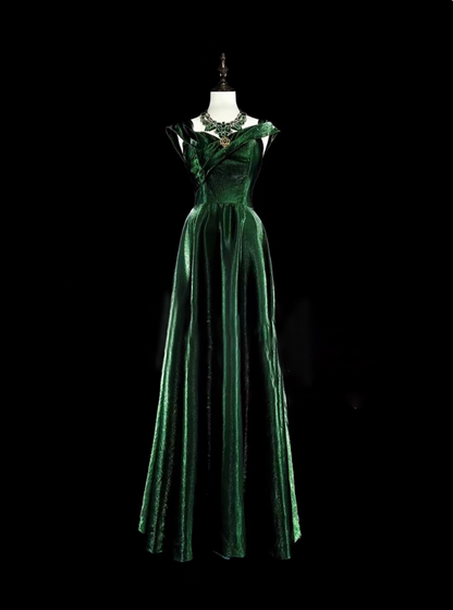 Elegant Prom Dress Dark Green A Line Straps Pleated Evening Dress Gala Dress   D3603