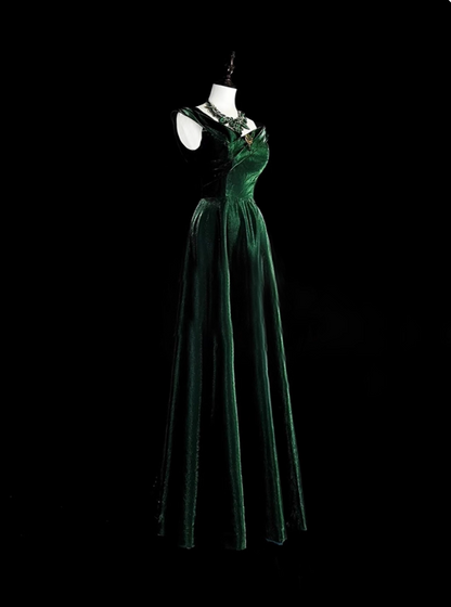 Elegant Prom Dress Dark Green A Line Straps Pleated Evening Dress Gala Dress   D3603