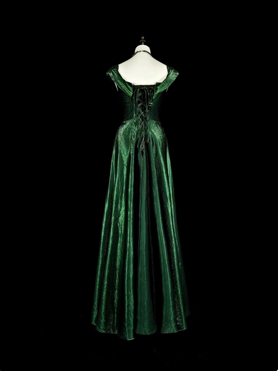 Elegant Prom Dress Dark Green A Line Straps Pleated Evening Dress Gala Dress   D3603