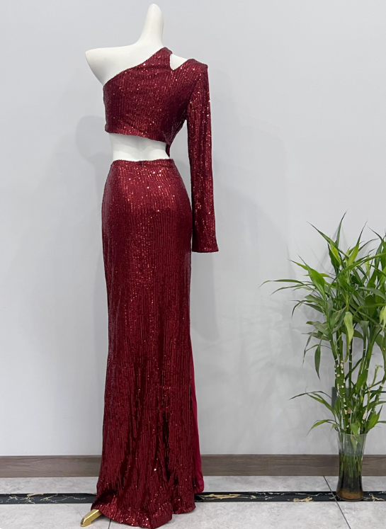 Gorgeous Prom Dress Asymmetrical Neck Sequins Cocktail Dress Birthday Party Dress     D3626