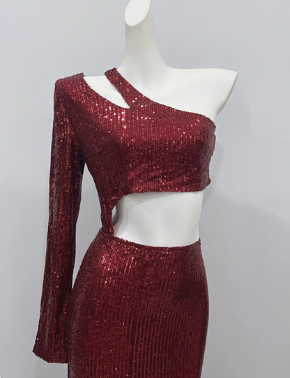 Gorgeous Prom Dress Asymmetrical Neck Sequins Cocktail Dress Birthday Party Dress     D3626