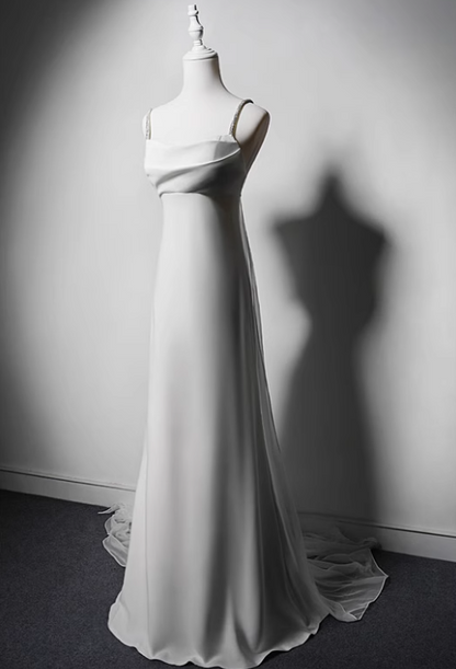 Minimalist Wedding Dress A Line Spaghetti Straps Wedding Dress  D3634