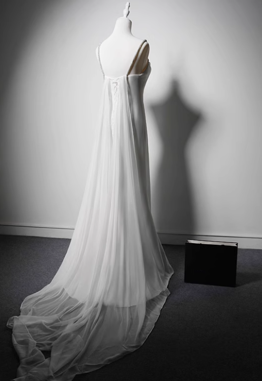Minimalist Wedding Dress A Line Spaghetti Straps Wedding Dress  D3634