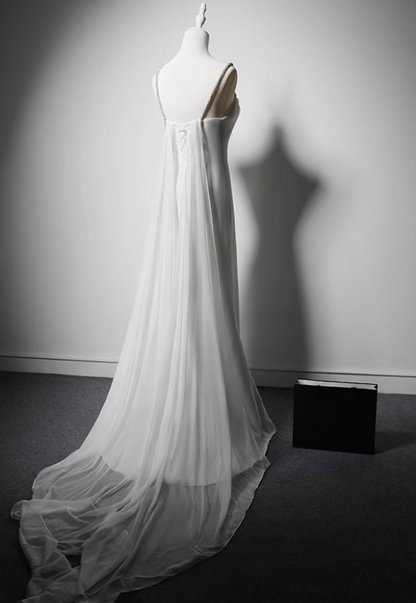 Minimalist Wedding Dress A Line Spaghetti Straps Wedding Dress  D3634