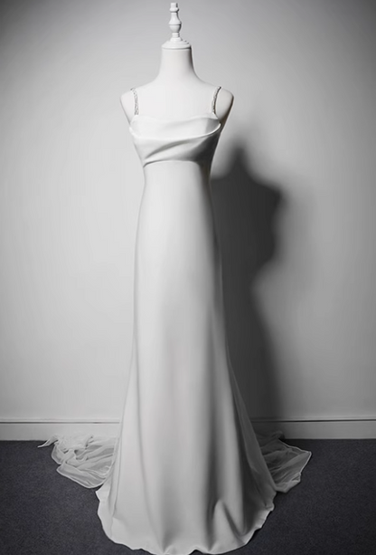 Minimalist Wedding Dress A Line Spaghetti Straps Wedding Dress  D3634