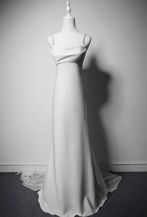 Minimalist Wedding Dress A Line Spaghetti Straps Wedding Dress  D3634