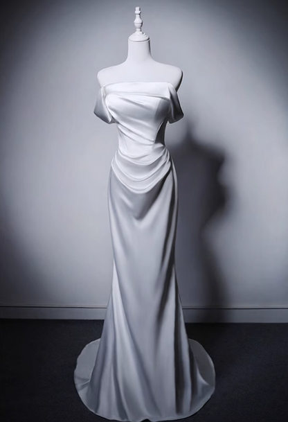 Minimalist Wedding Dress Off Shoulder Pleated Mermaid Wedding Dress  D3638