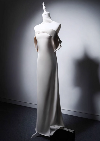 Minimalist Wedding Dress A Line Off Shoulder Pleated Wedding Dress  D3640
