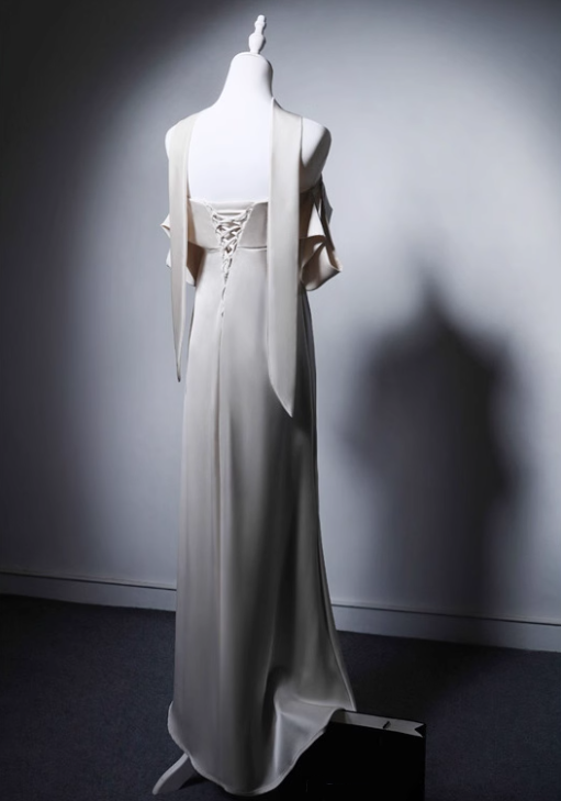 Minimalist Wedding Dress A Line Off Shoulder Pleated Wedding Dress  D3640