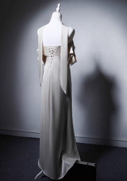 Minimalist Wedding Dress A Line Off Shoulder Pleated Wedding Dress  D3640