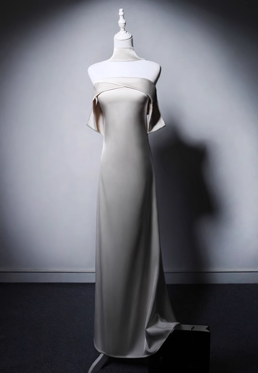 Minimalist Wedding Dress A Line Off Shoulder Pleated Wedding Dress  D3640