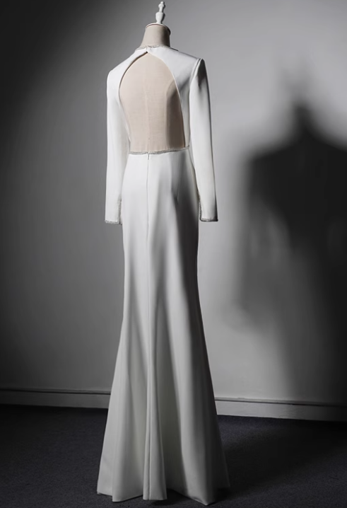 New Arrival Prom Dress White V-neck Backless Evening Dress Gala Dress     D3646