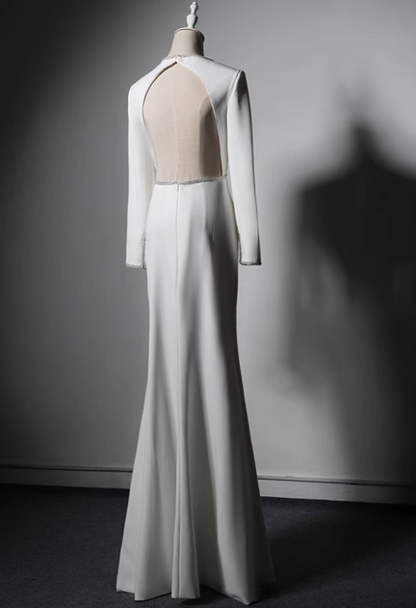 New Arrival Prom Dress White V-neck Backless Evening Dress Gala Dress     D3646