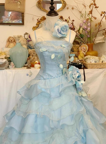 New Arrival Prom Dress Spaghetti Straps Ruffle Tired Ball Gown Evening Gown Quinceanera Dress    D3650