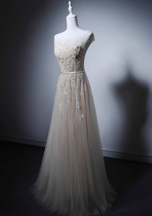 New Arrival Prom Dress A Line Crew Neck Tulle Evening Gown Prom Dress    D3652