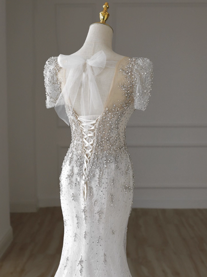 Luxury Wedding Dress Crew Neck Mermaid Wedding Dress  D3657