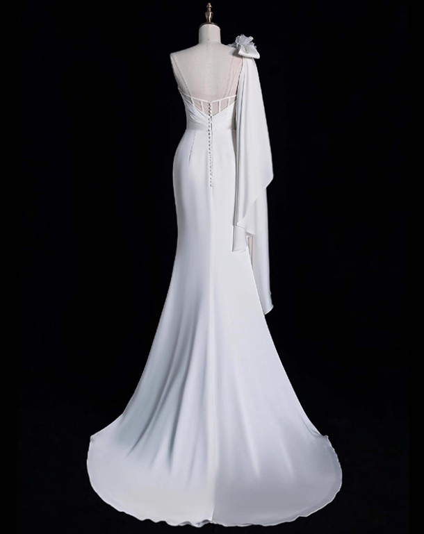Minimalist Wedding Dress One Shoulder Pleated Mermaid Wedding Dress  D3665
