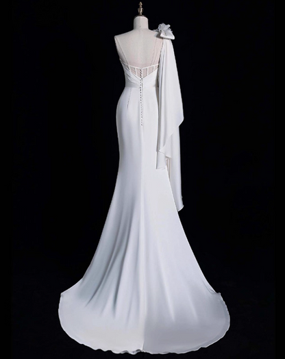 Minimalist Wedding Dress One Shoulder Pleated Mermaid Wedding Dress  D3665