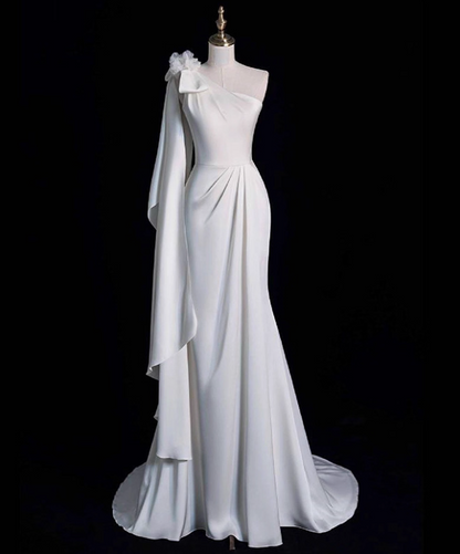 Minimalist Wedding Dress One Shoulder Pleated Mermaid Wedding Dress  D3665
