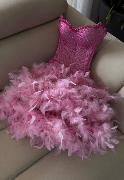 New Arrival Homecoming Dress Sweetheart Feather Short Prom Dress Sweet16 Outfits Cocktail Dress       D3669