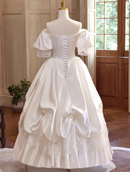 Vintage Wedding Dress Off Shoulder Pleated Wedding Dress D3684