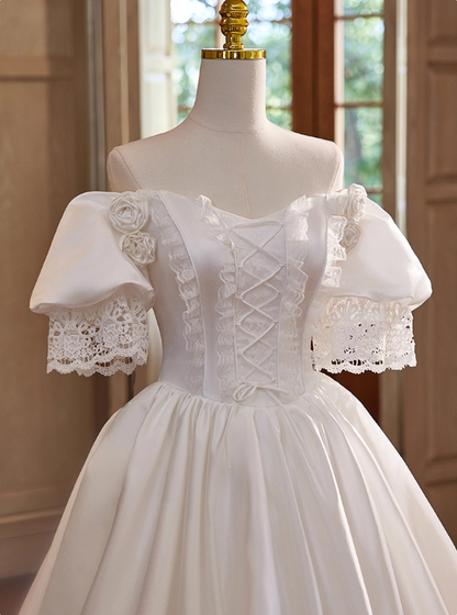 Vintage Wedding Dress Off Shoulder Pleated Wedding Dress D3684
