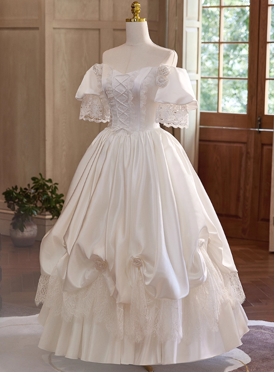 Vintage Wedding Dress Off Shoulder Pleated Wedding Dress D3684
