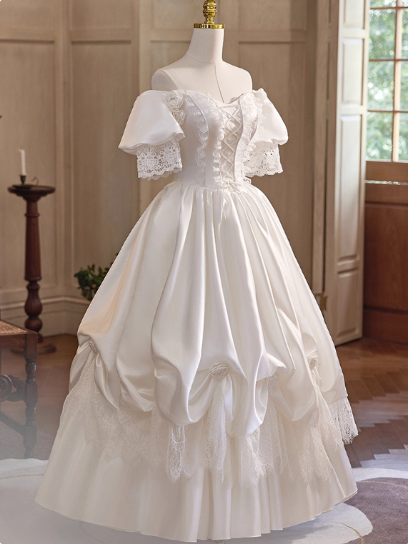 Vintage Wedding Dress Off Shoulder Pleated Wedding Dress D3684