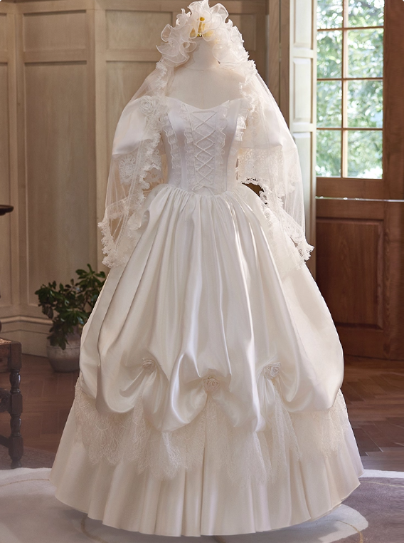 Vintage Wedding Dress Off Shoulder Pleated Wedding Dress D3684