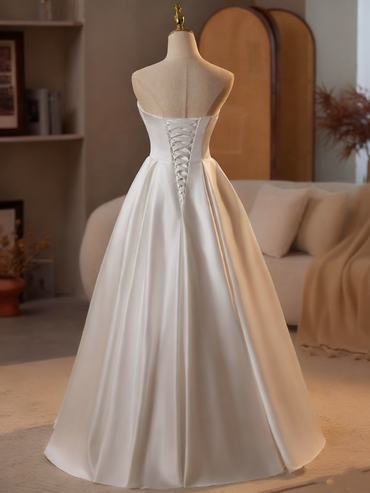 Minimalist Wedding Dress A Line Strapless Pleated Wedding Dress  D3686