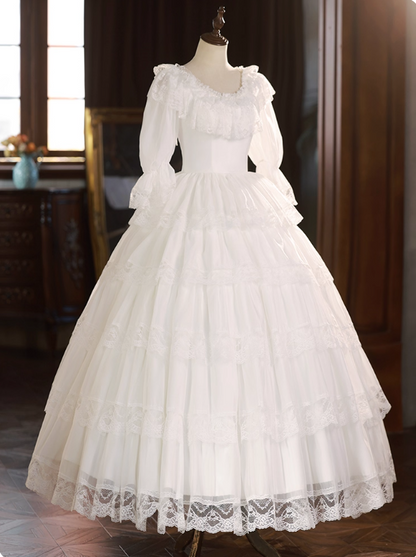 Elegant Wedding Dress Crew Neck Lace Pleated Wedding Dress  D3688