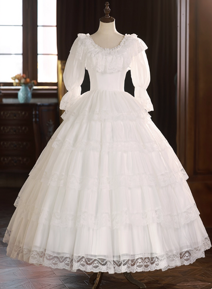 Elegant Wedding Dress Crew Neck Lace Pleated Wedding Dress  D3688