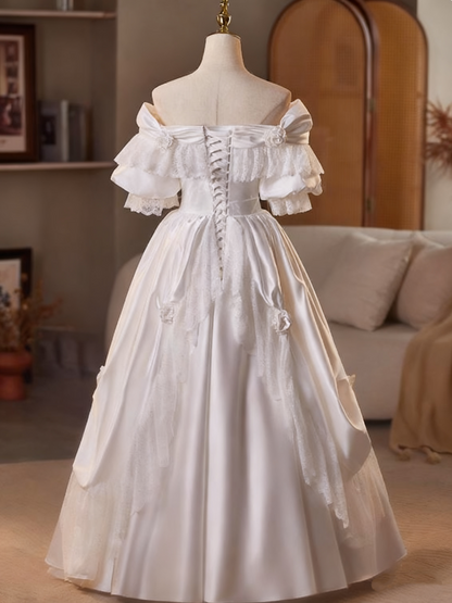 Vintage Wedding Dress Off Shoulder Pleated Lace Wedding Dress  D3691
