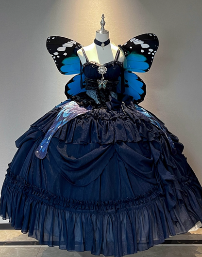 New Arrival Prom Dress Dark Blue Spaghetti Straps Pleated Ball Gown Evening Dress Quinceanera Dress    D3693