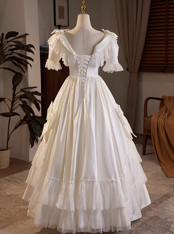 New Arrival Wedding Dress V-neck Pleated Lace Wedding Dress  D3695