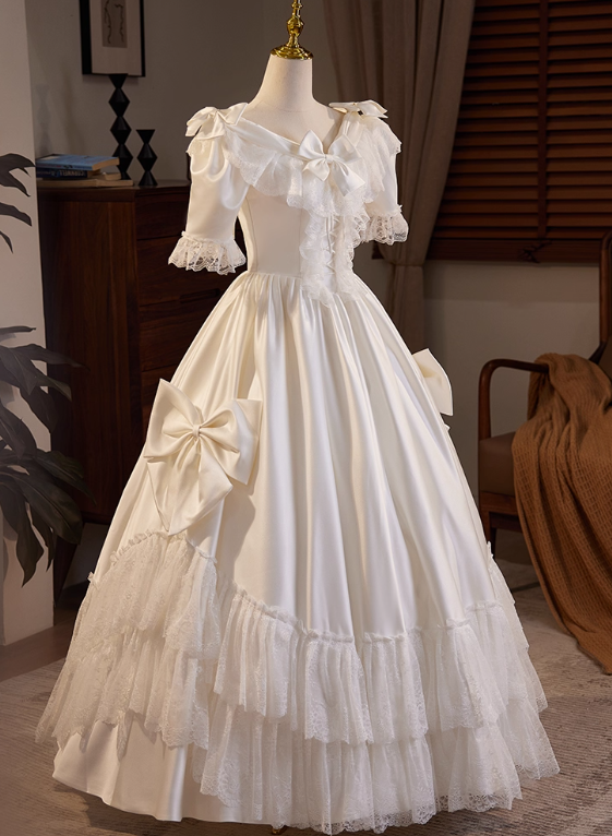 New Arrival Wedding Dress V-neck Pleated Lace Wedding Dress  D3695