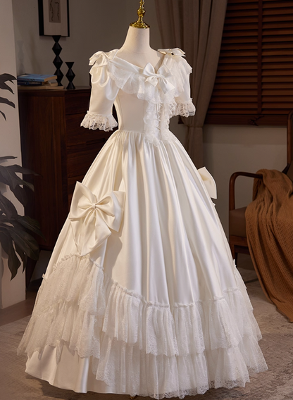 New Arrival Wedding Dress V-neck Pleated Lace Wedding Dress  D3695