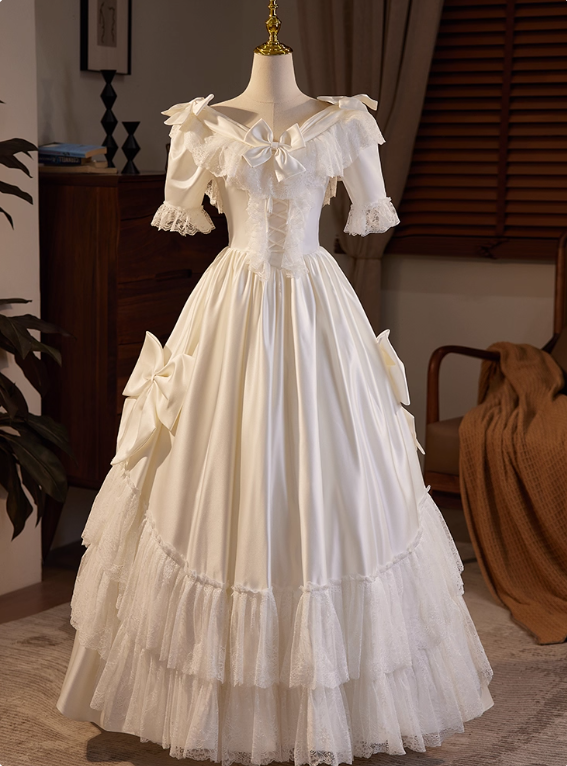 New Arrival Wedding Dress V-neck Pleated Lace Wedding Dress  D3695