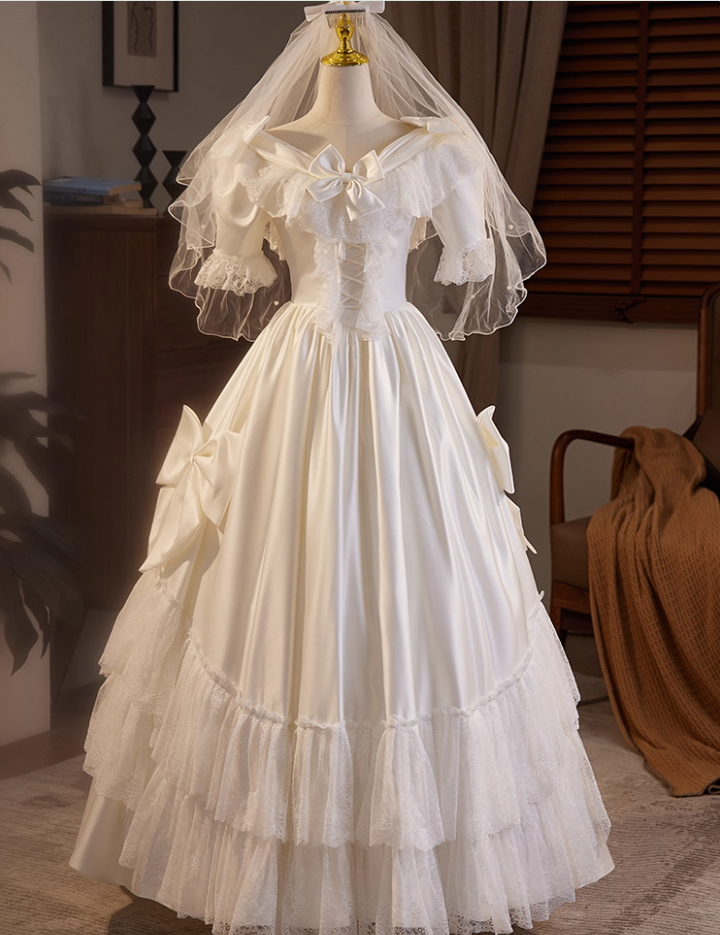 New Arrival Wedding Dress V-neck Pleated Lace Wedding Dress  D3695