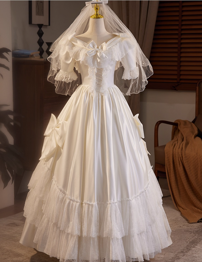 New Arrival Wedding Dress V-neck Pleated Lace Wedding Dress  D3695
