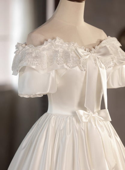 Elegant Wedding Dress Off Shoulder Pleated Lace Wedding Dress  D3699