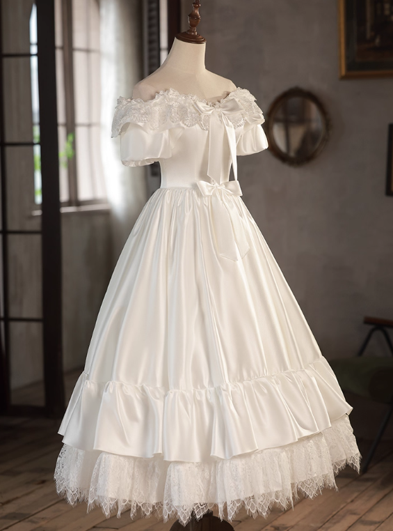 Elegant Wedding Dress Off Shoulder Pleated Lace Wedding Dress  D3699