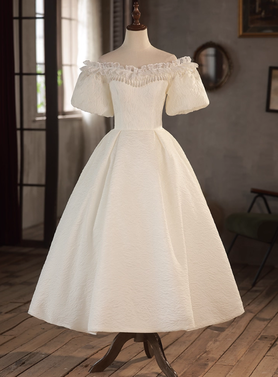 Minimalist Wedding Dress Off Shoulder Pleated Wedding Dress  D3700