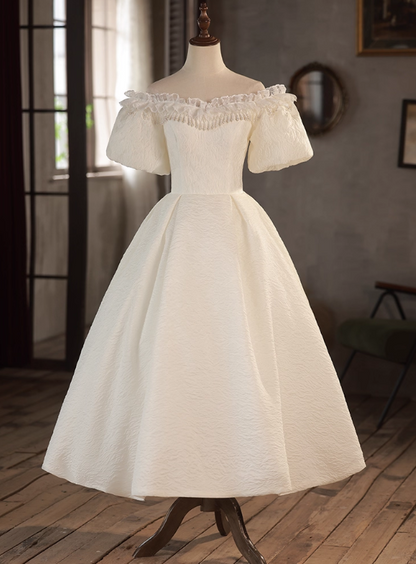 Minimalist Wedding Dress Off Shoulder Pleated Wedding Dress  D3700