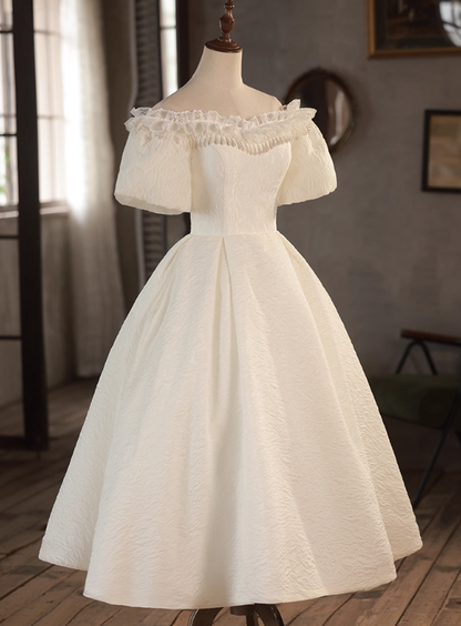 Minimalist Wedding Dress Off Shoulder Pleated Wedding Dress  D3700