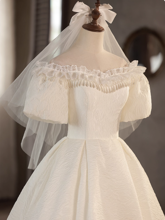 Minimalist Wedding Dress Off Shoulder Pleated Wedding Dress  D3700