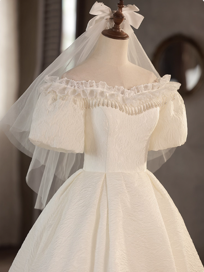 Minimalist Wedding Dress Off Shoulder Pleated Wedding Dress  D3700