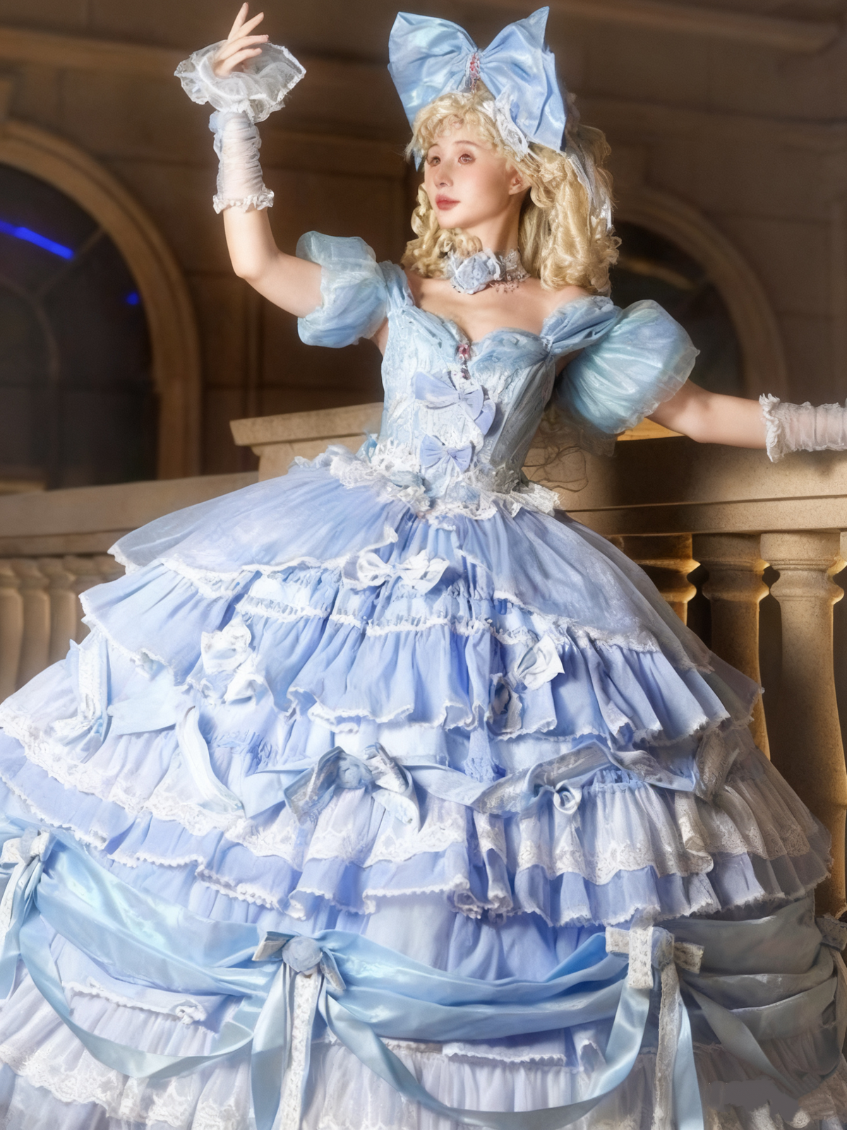 Luxury Prom Dress V-neck Pleated Tiered Ball Gown Quinceanera Outfits Evening Dress   D3722